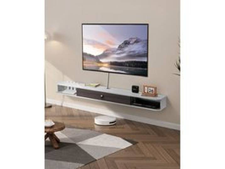 VEVOR TV Schrank hängend Wandhalterung, Fernsehschrank mit Kabelloch, schwebendes TV-Regal mit Stauraum für DVD-Player Kabelbox Spielekonsole, Hängeschrank 52 kg belastbar Weiß 180 cm Länge