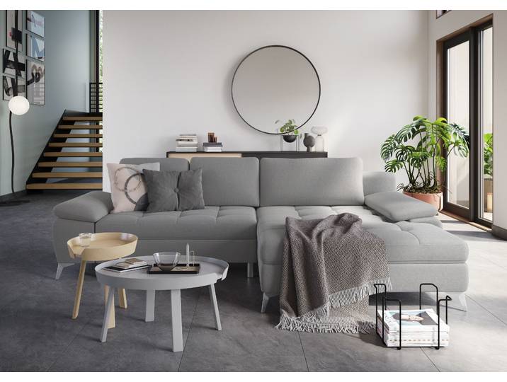 Ecksofa, Luxus-Microfaser, Grau 290×163 cm, Mega-Recamiere Rechts, Ohne Bettfunktion & Bettkasten, Sit & More
