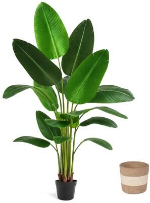 Kodotan sofa Bird of Paradise Artificial Plant 6 ft Tall Faux Banana Leaf Tree, 1 Pack.18-blade fan, Large Decorative Artificial Plants