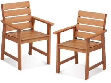 Costway 2 Piece Patio Hardwood Chair with Slatted Seat and Inclined Backrest