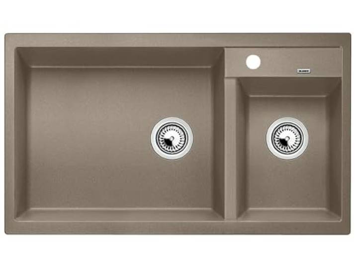 BLANCO METRA 9 Granitspüle aus SILGRANIT tartufo [86x50x20,2 cm] für 90 cm breite Unterschränke benutzerfreundliches Doppelbecken Hauptbecken links