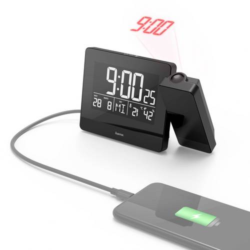 Hama 00186332 Projektionswecker "Plus Charge", Schwarz