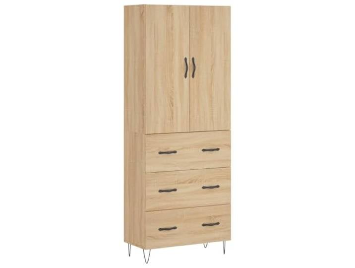 GHVBNMF Highboard Sonoma-Eiche 69,5x34x180 cm Holzwerkstoff Zweiteiliger Mehrzweckschrank in Sonoma-Eiche Optik mit stabilen Metallfüßen für Wohnzimmer und Flur.