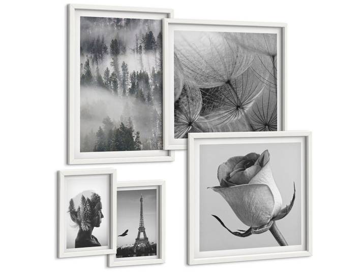 BILDER SET 5er Set - 50x50 cm & 20x30 cm & 40x60 cm Weißer Rahmen - Zitrusbäume in einem sonnigen Garten