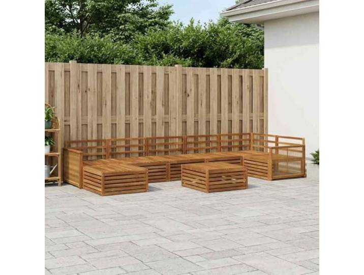 HFMDRMU Terrassenmöbel Set 8-teilig, modulares Sofa aus Akazienholz, Outdoor-Sofagarnitur Natur mit Lattenrücken und Armlehnen, modernes Design für Garten und Terrasse