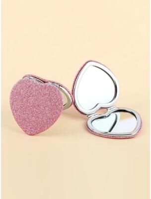 Uplift Picks Heart Double Sided Makeup Mirror Portable Folding Pocket Beauty Mirror pink