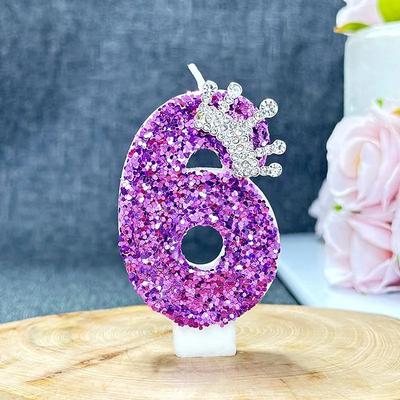 Uplift Treasures Purple Number Birthday Cake Candle 6