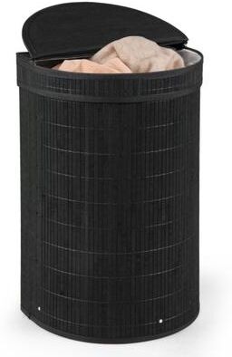 Costway 19 Gal Capacity Bamboo Laundry Hamper with Zippered Lid-Black