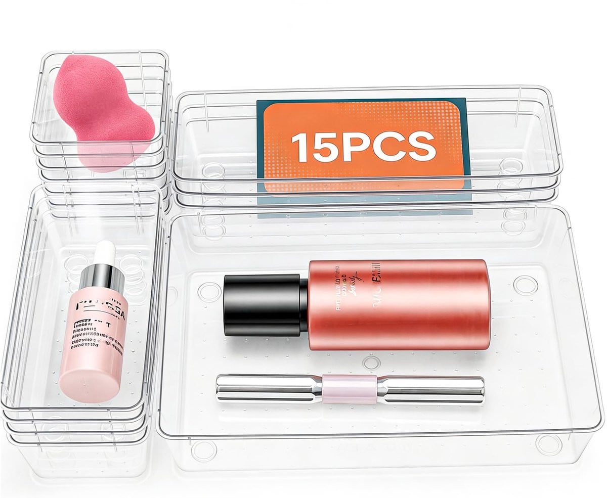 15-delige Transparante Lade Organizer met Divider voor Keuken, Slaapkamer en Home Office