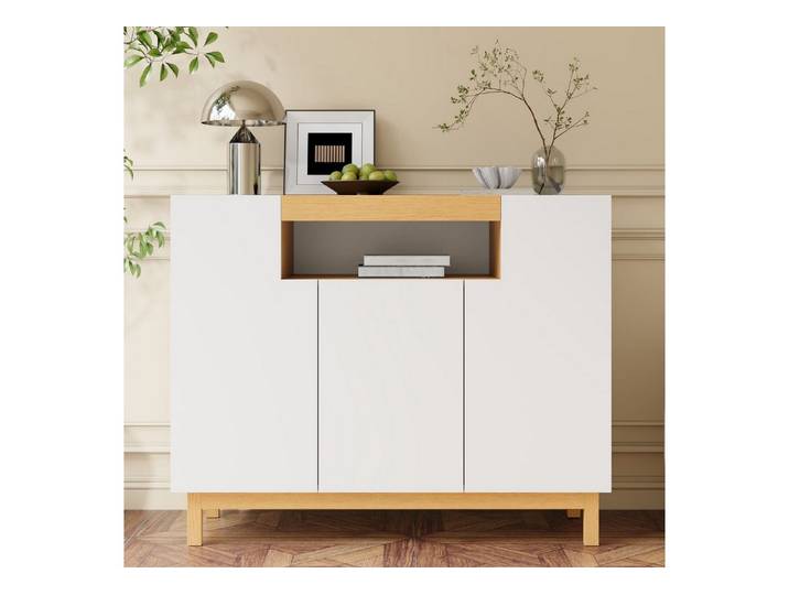 ANYSUN Sideboard Sideboard Weiß modern mit Türen, viel Stauraum Aufbewahrungsschrank (Sideboard 3 Türen), Modernes Sideboard weiß mit 3 Türen und viel Stauraum für Zuhause