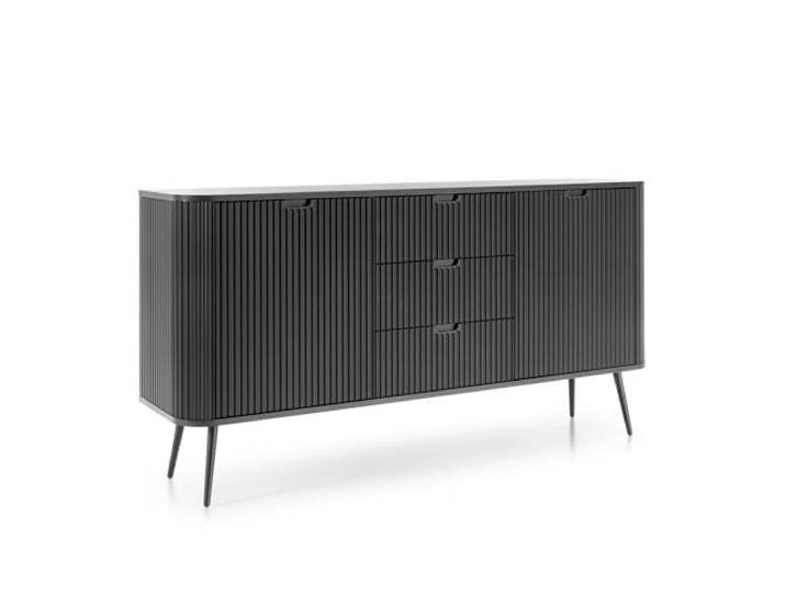 Kommode Morden KSZ168 R3 F3 Schwarz 168x87x39 cm Kommode MORDEN KSZ168 - Schwarz - Geriffelte Fronten - 3 Schubladen - Breite 168 cm, Höhe 87 cm, Tiefe 39 cm