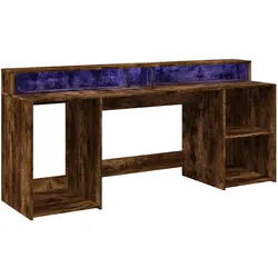 Helloshop26 - Schreibtisch Arbeitsplatz Computermöbel Schreibtisch mit LED-Beleuchtung geräucherte Eiche 200 x 55 x 91 cm braunes 02_0023788