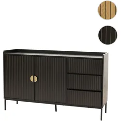 Sideboard HWC-O39, Kommode Schrank Anrichte, 3 Schubladen 2 Türen, Holz Melamin 80x130x42cm ~ Holzoptik schwarz