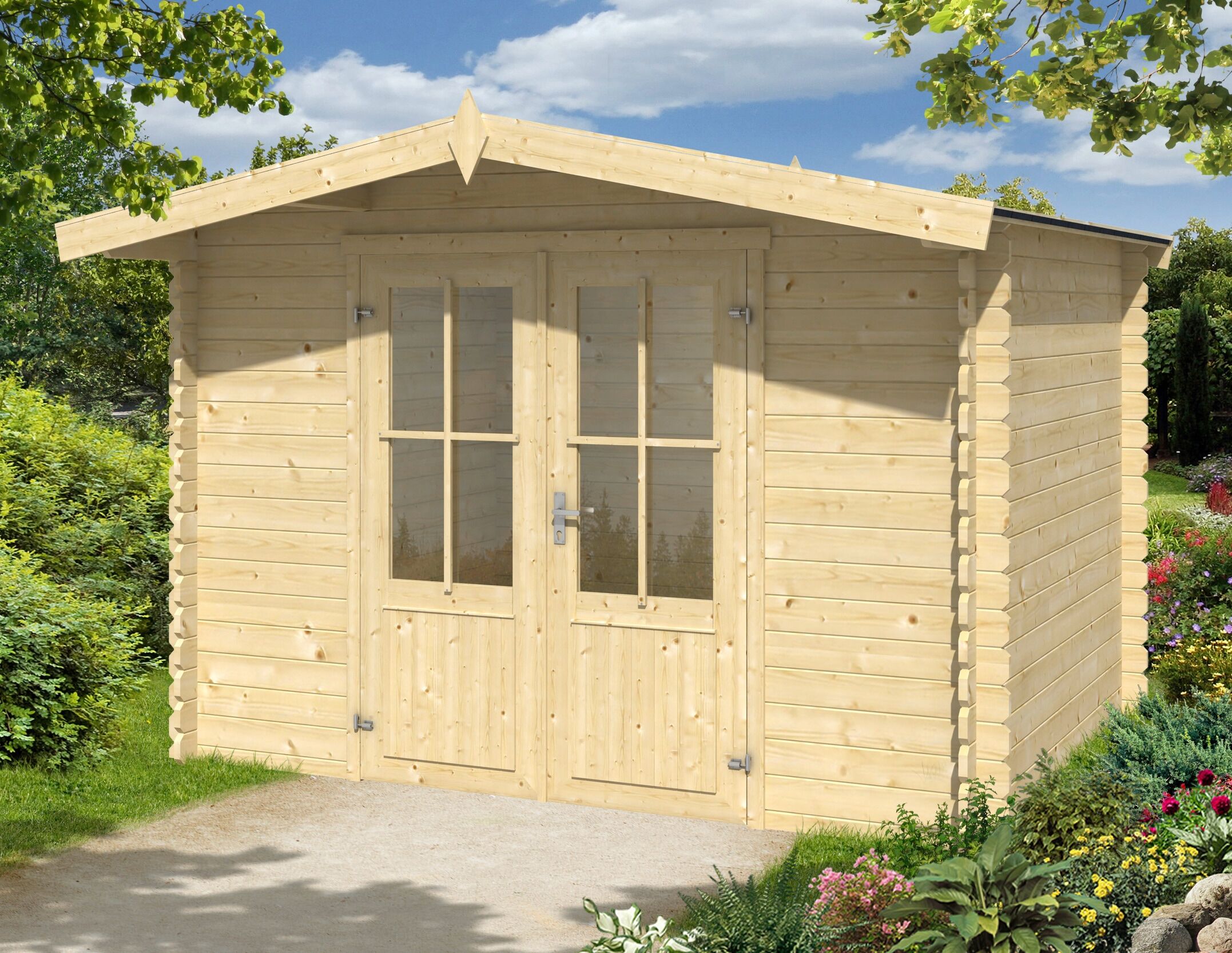 Gartenhaus LASITA MAJA "Baltimore", beige (naturbelassen), ohne Fußboden, ohne Dacheindeckung, Massivholz, Gartenhäuser, Gartenhaus