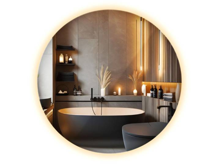 Miroir suspendu LED Premium Circulaire pour le salon 60 cm - lumière chaude