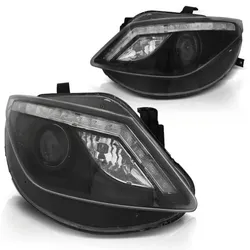Scheinwerfer LED Tagfahrlicht Optik passend für Seat Ibiza 6J Bj. 08-12 Schwarz