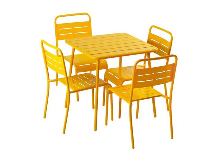 BERGAME - Ensemble table de jardin carrée 70cm et 4 chaises jaune