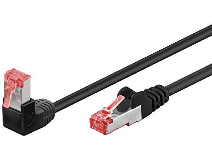 Goobay 51543 CAT 6 patchkabel, highspeed, 90 graden stekker, netwerkkabel, ethernet, Playstation, Xbox, DSL, PimF, RJ45-stekker, zwart, 1 meter