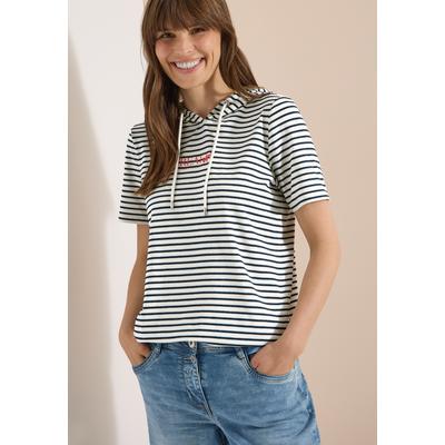 Kapuzenshirt CECIL, Damen, Gr. M (40), weiß (vanilleweiß), Stoff, 85% Viskose, 5% Elasthan, 5% Polyester, 5% Metallfasern, gestreift, normal normal, ohne Ausschnitt, abgesteppt, Shirts Kapuzenshirt, mit Glitzer-Detail