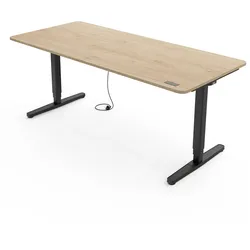 Yaasa Desk Pro, 180x80 cm, Eiche hell/Schwarz - Stabiler Höhenverstellbarer Schreibtisch