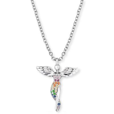 Kette mit Anhänger ENGELSRUFER "Ein Schutzengel für die Ewigkeit", silber (silberfarben, mehrfarbig), Halsketten, Damen, Silber 925 (Sterlingsilber), L: 44 B: 1,25mm, mit Zirkonia (synth.), B:1,25mm