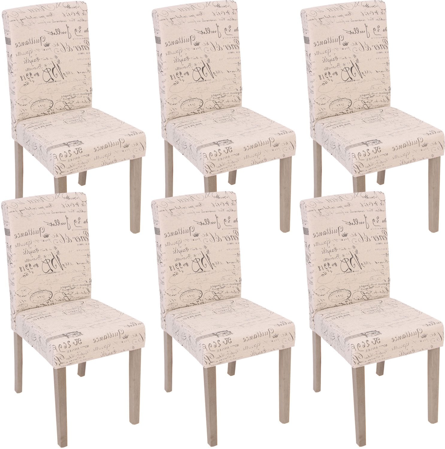 Set van 6 eetkamerstoelen Littau, crème textiel met eikenhouten poten