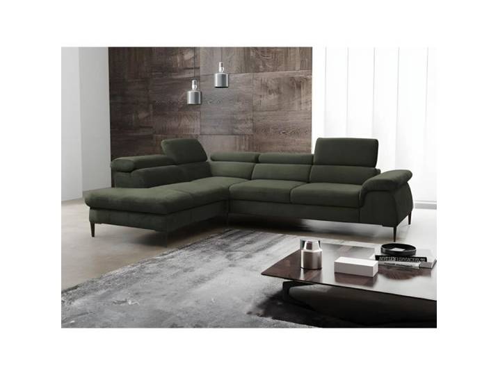 Grand canapé d'angle gauche convertible en velours vert SEPINA