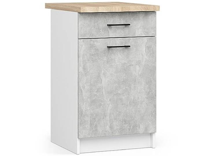 AKORD Olive Küchenschränke Geräumig Robust Für jedes Design Für eine kleine Küche Für eine Küchenzeile Als Teil eines Sets Weiß & Beton