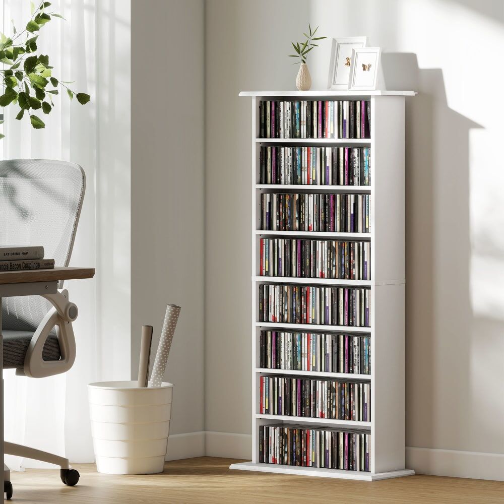 Homcom Rangements cd/dvd 360 cd/185 dvd blanc Blanc 58x126x24cm