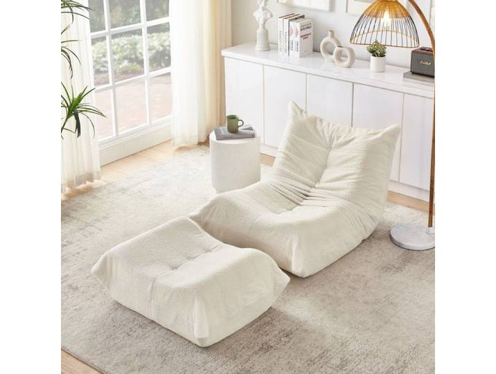 Canapé Relax Beige 100x90x70cm - Dossier Inclinable Pouf Ours - Confort Salon Bureau Chambre - Design Moelleux Moderne