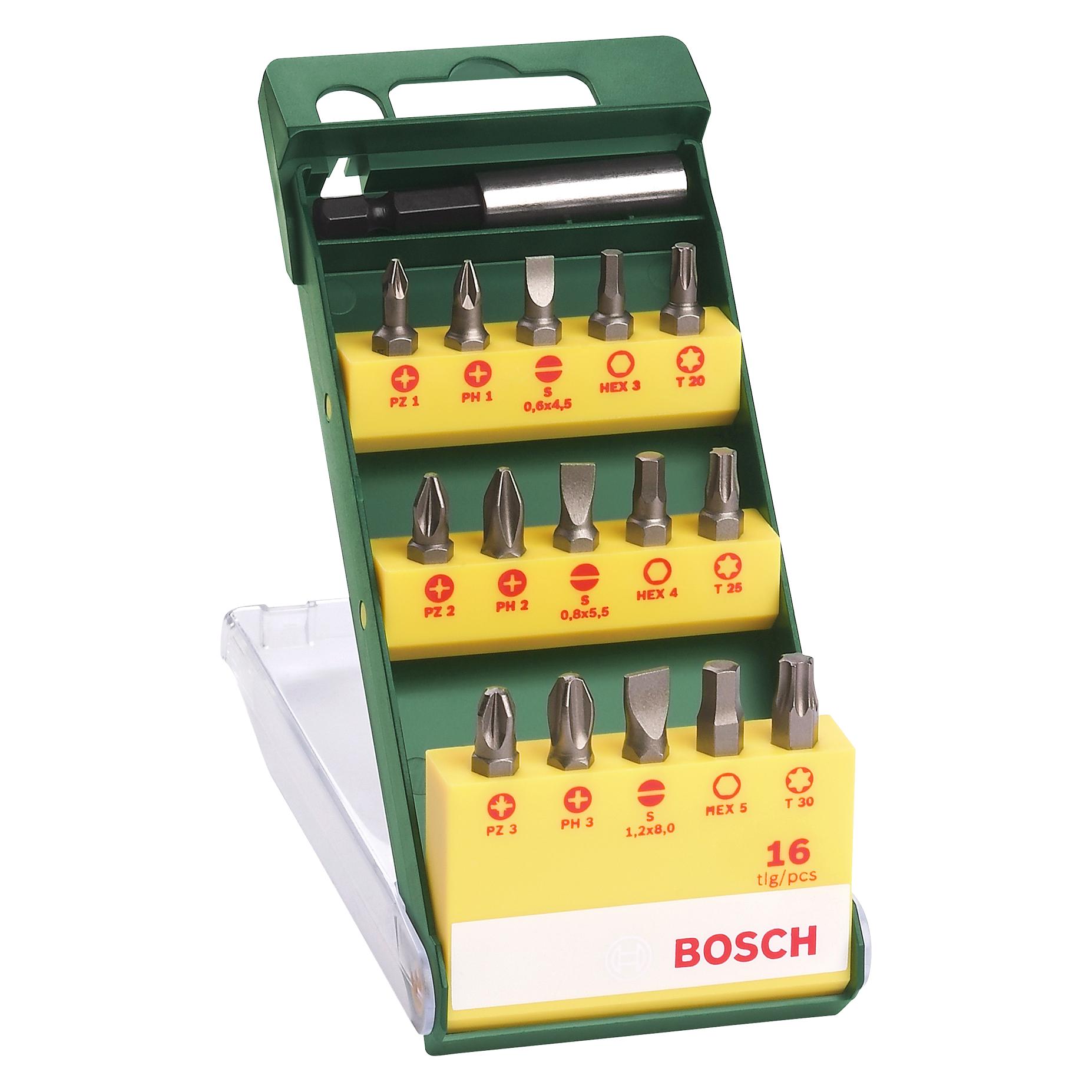 Bosch Zubehör 16-teiliges Schrauberbit-Set mit magnetischen Universalhalter (Innensechskant, Innensechsrund TX) (2607019453)