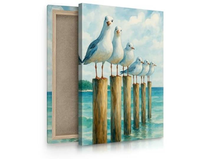 Muralo Wandbilder Bemalte, Möwen, Aufhängefertig, Kunstdruck - 70x100 cm Leinwandbild, Modernes Design, UV-beständig - ideal für Wohnzimmer, Schlafzimmer und Büro