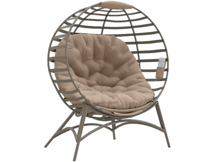 Outsunny Papasansessel mit Kissen Faltbar 118 x 77 x 139 cm Sandbraun Gartenstuhl, Korb-Stuhl Oval, Loungesessel, Korbsessel Outdoor, für Balkon Terrasse Indoor, Stahl