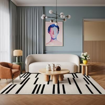 ROW Quinn Staggered Stripes Beige/ Black Area Rug