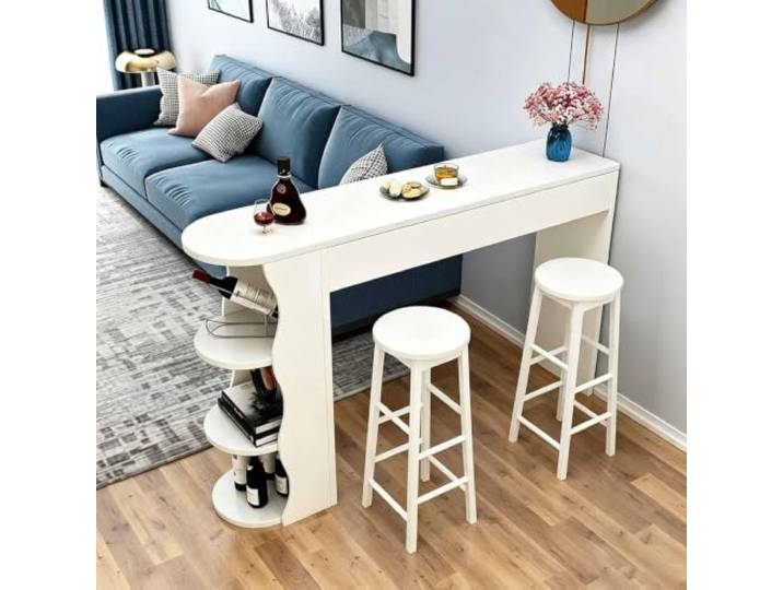 Konsolentisch Schmal Modern aus Holz mit 2 Stühlen, Bartisch-Design Konsolentisch aus Holz mit zwei Stühlen, mehrstufigem Stauraum und schmalem Design für Flur, Eingangsbereich, Foyer