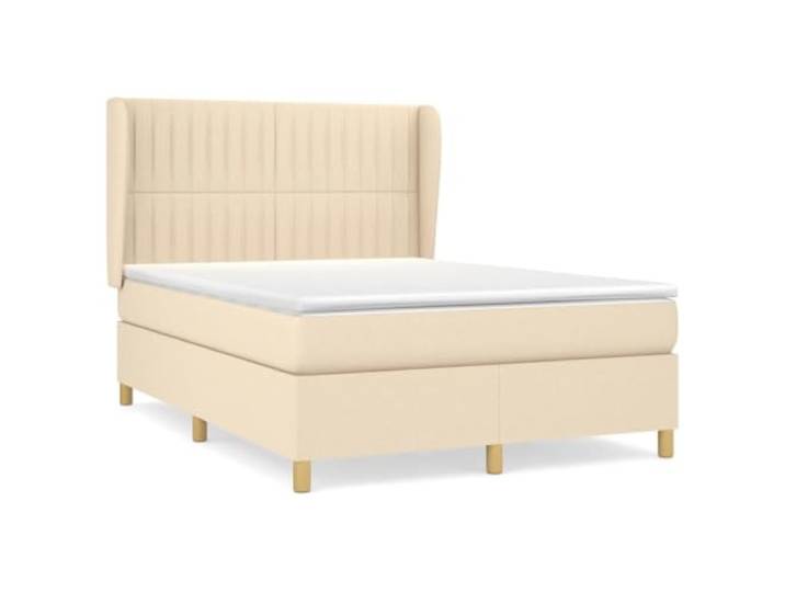KKgypkn Boxspringbett mit höhenverstellbarem Kopfteil, Taschenfederkernmatratze, Stoff Creme, 140x190 cm