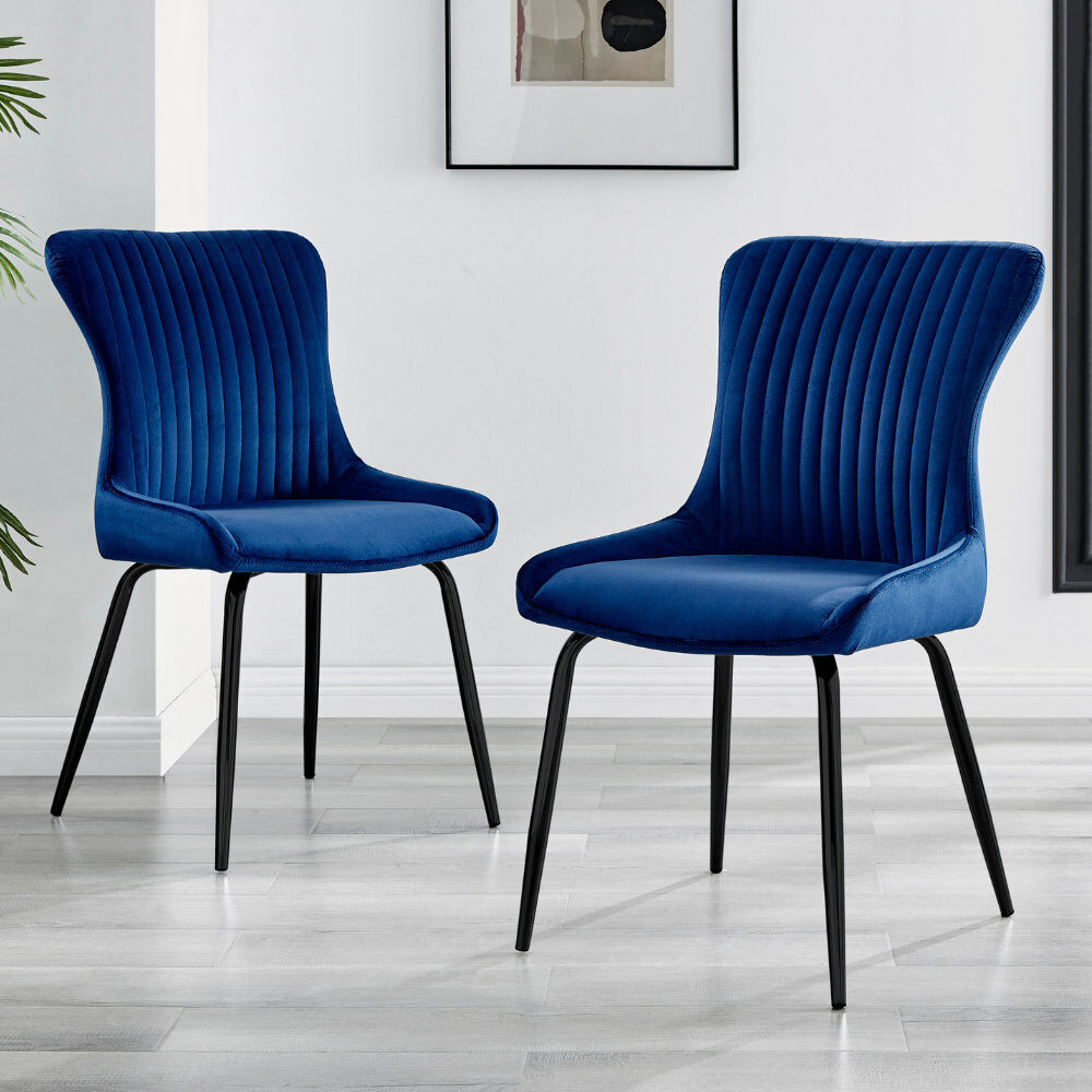 Corrigan Studio Illman Luxury Velvet Upholstered Dining Chair - Elegant Modern Deco Style Blue/Black 88cm H X 48cm W X 59cm D