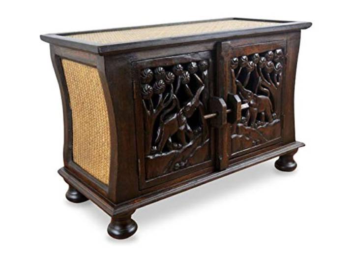 livasia Asiatische Kommode aus Massivholz und Rattan – 65x30x45cm – Handgeschnitztes Sideboard aus Akazienholz, Kommode mit filigranem Design, Nachhaltig & hochwertig aus Thailand