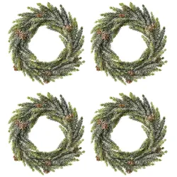 CREATIV green künstliche Pflanze Fichtenkranz mit Schnee, 25 cm, schnee, 4er Set