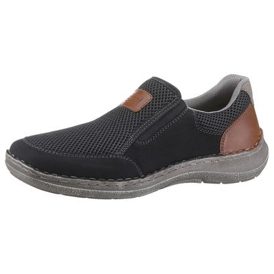 Slipper RIEKER, Herren, Gr. 43, bunt (navy braun), Lederimitat, Textil, Schuhe Slipper, Halbschuh, Freizeitschuh, Schlupfschuh mit luftigem Mesh