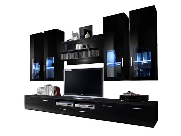 Xlmoebel Wohnwand Moderne Wohnwand aus Holz mit stilvollem Oberflächenschutz, (7-St., 3x TV-Ständer/Wandregal/4x Wandschrank), Hergestellt in Europa
