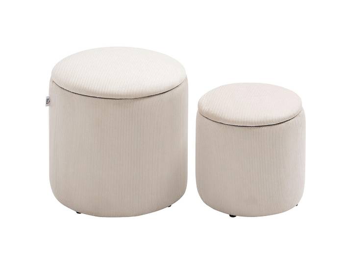 Homcom 2ER Sitzhocker Ottomane mit Stauraum Fußhocker Deckel Abnehmbar Cordoptik Weiß, Kunststoff, 40x41x40 cm, Wohnzimmer, Sessel, Hocker & Hockerbänke, Sitzhocker
