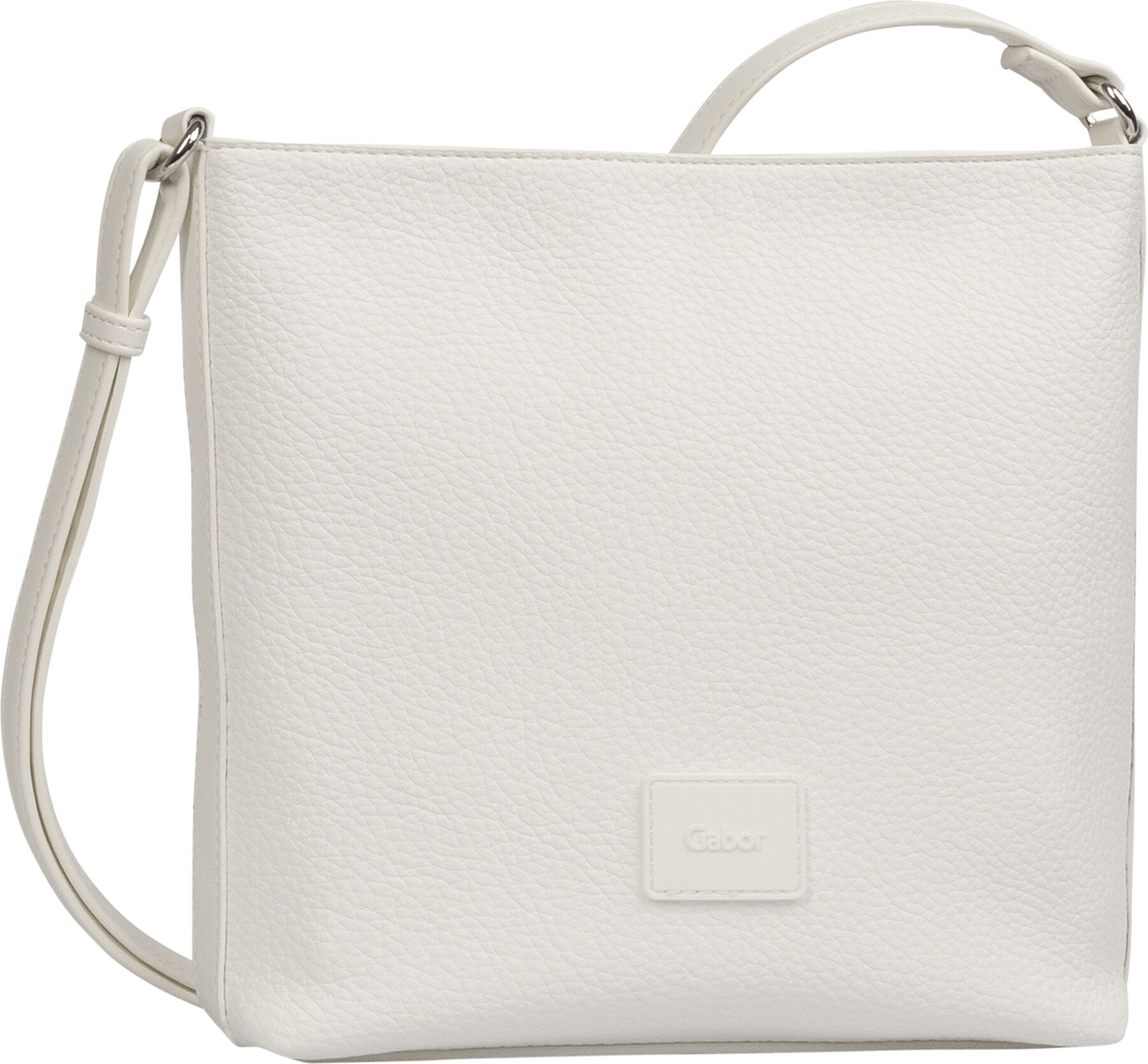 Umhängetasche GABOR "Elfie", Damen, Gr. B/H/T: 24,5cm x 23,5cm x 6cm, weiss (weiß), Lederimitat, clean, gepflegt, unifarben, Taschen Umhängetasche, Damen Schultertasche, Handtasche mit Logo-Aufnäher weiß B/H/T: 24,5cm x 23,5cm x 6cm