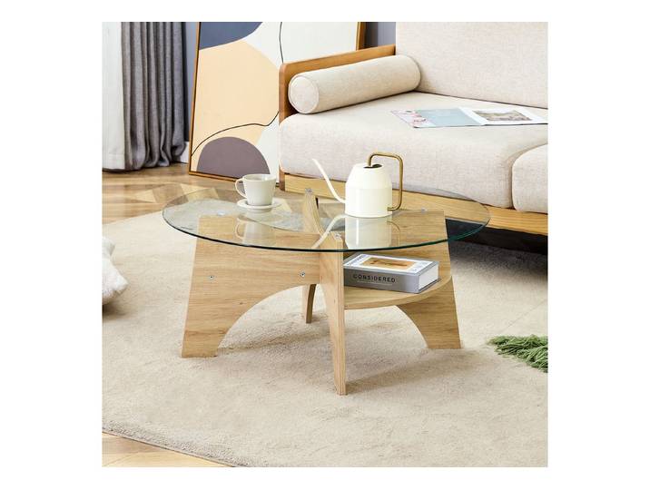 CASSILANDO Couchtisch Moderner runder 80 cm mit transparenter Platte