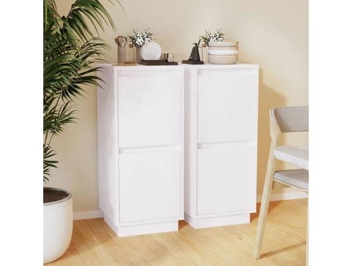Ensemble de 2 pcs Buffet salon JILL - Blanc - Bois massif de pin - Elégance - Chic
