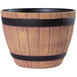H&D Manufaktur Jinfa Blumenkübel aus Kunststoff im Eichenfass-Design | hellbraune Holzoptik Stil 3 | Ø 38cm x 27cm