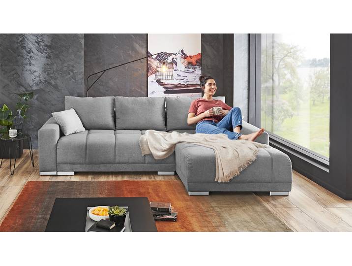 Ecksofa Carine mit Schlaffunktion und Bettkasten in Stoff