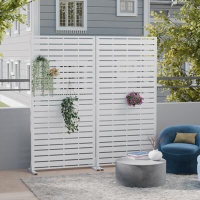 Lirago 2Pcs Metal Privacy Screen Freestanding Outdoor Divider Rust-Proof Galvanized Steel Decorative Fence Panel