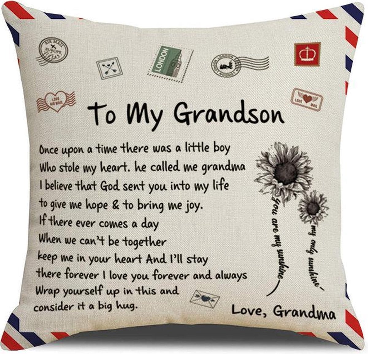 TDR Sierkussensloop To My Grandson 45 x 45 cm