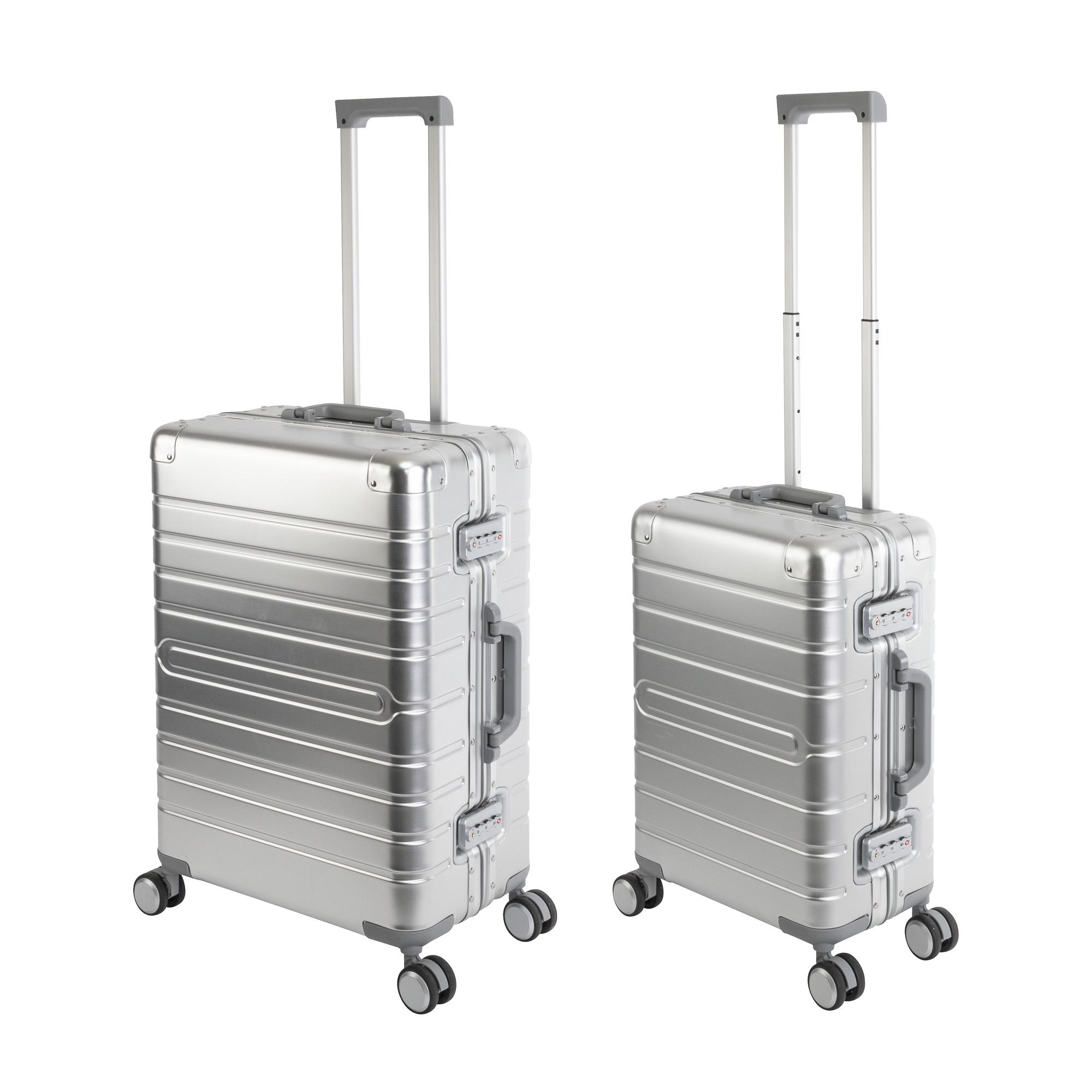 Travelhouse Oslo - 2er Reisekoffer Set S+M - Aluminium Hartschale Silber